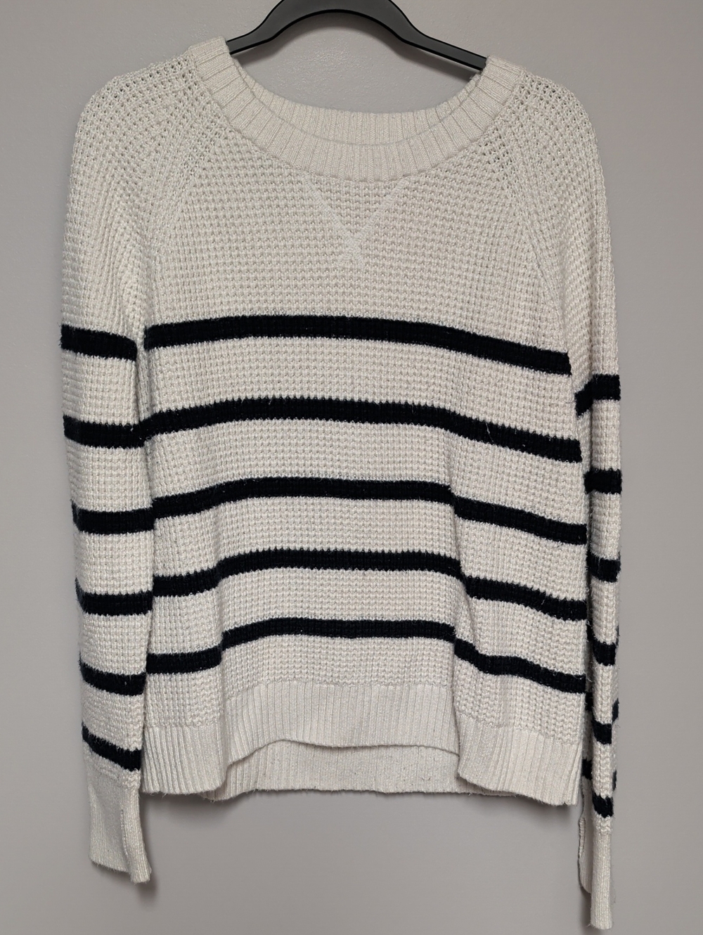 Market & Spruce Cream Crewneck Sweater with Navy Stripes